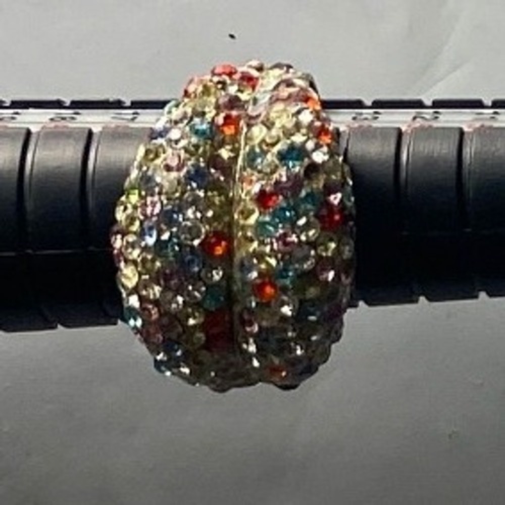 Multicolor Gemstone Eternity Ring Rose Gold Tone Pave Set Stacking Band Size: 8